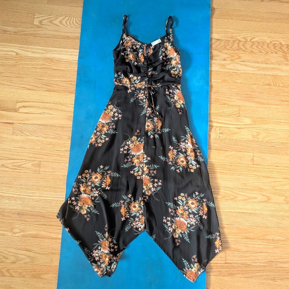 Altar'd State floral print spaghetti strap lined black midi dress Women's Small